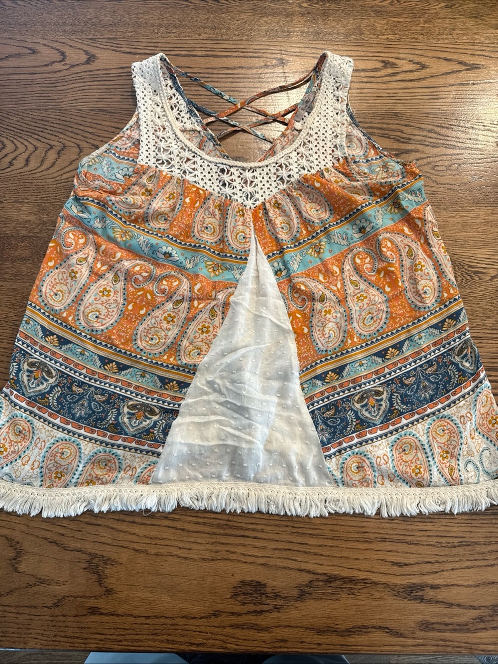 Miss Me Boho Paisley Tank Top Lace Fringe Festival Y2K Western Cami Medium M